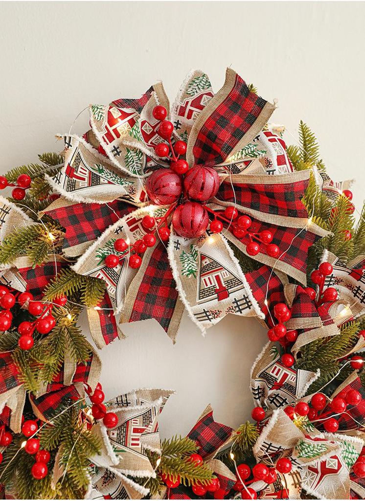 50CM Christmas Wreath with Bow and Vine Ornaments for Door Decoration