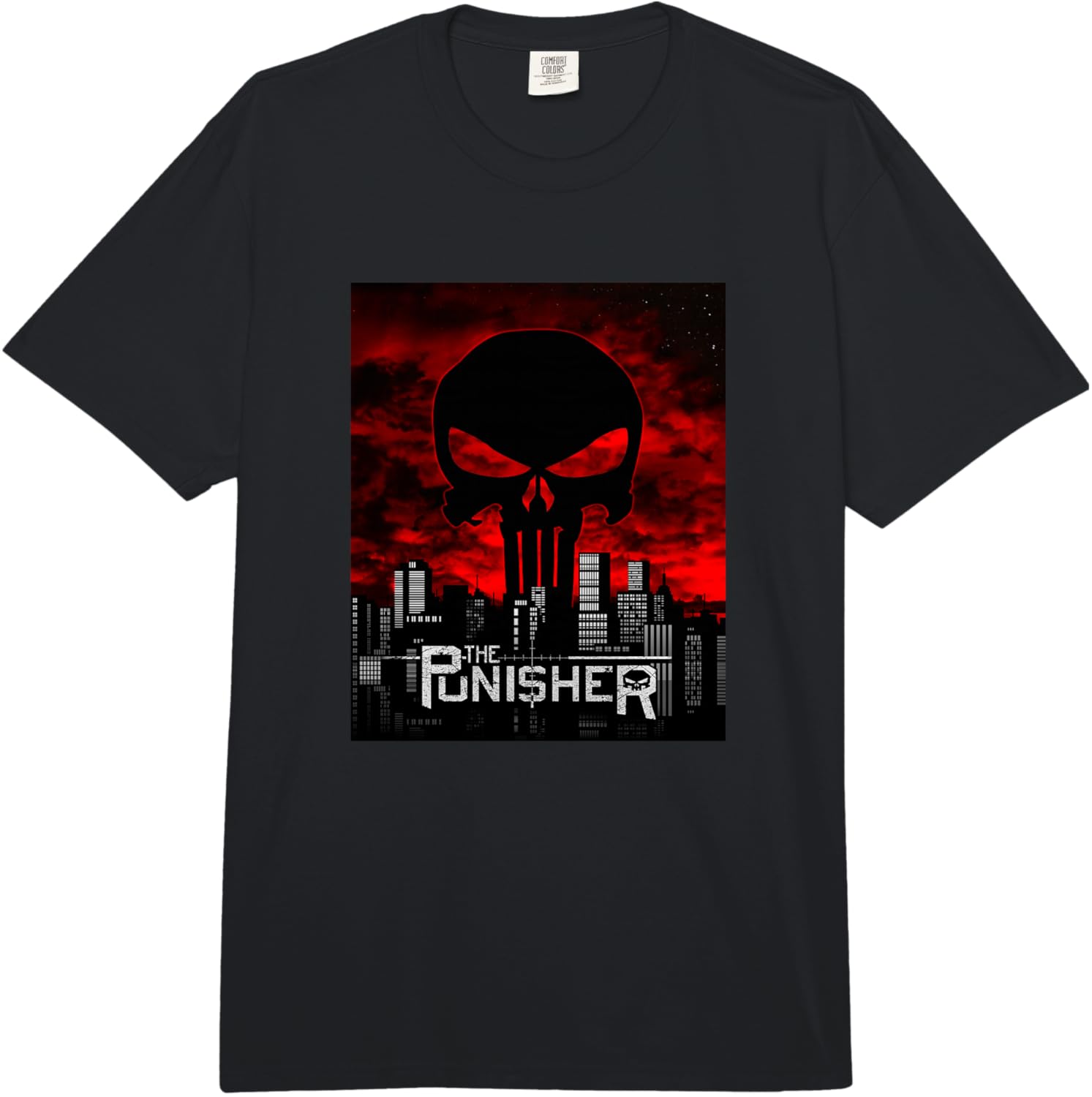 Marvel The Punisher Skyline Cityscape Skull Comfort Colors Adult Heavyweight T-shirt S разноцветный