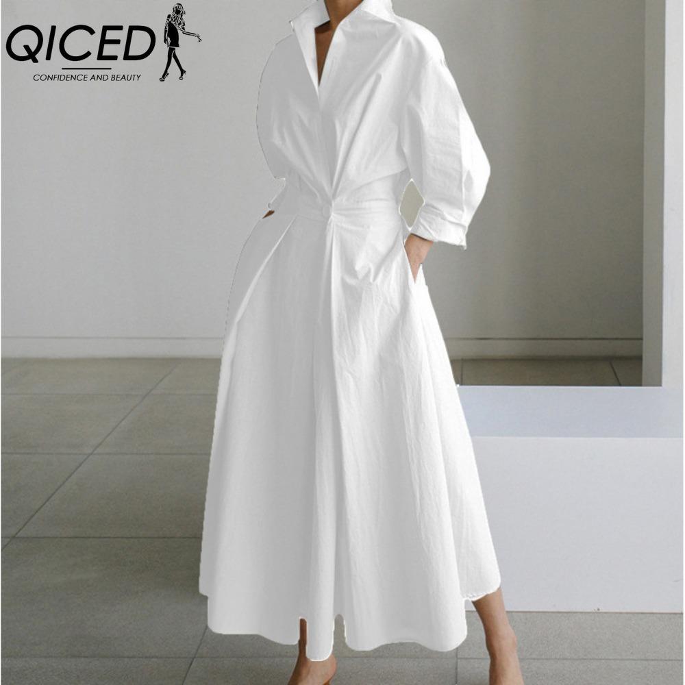 QICED Abiti Casual da Donna Moda Primavera Autunno Manica Lunga Collo POLO