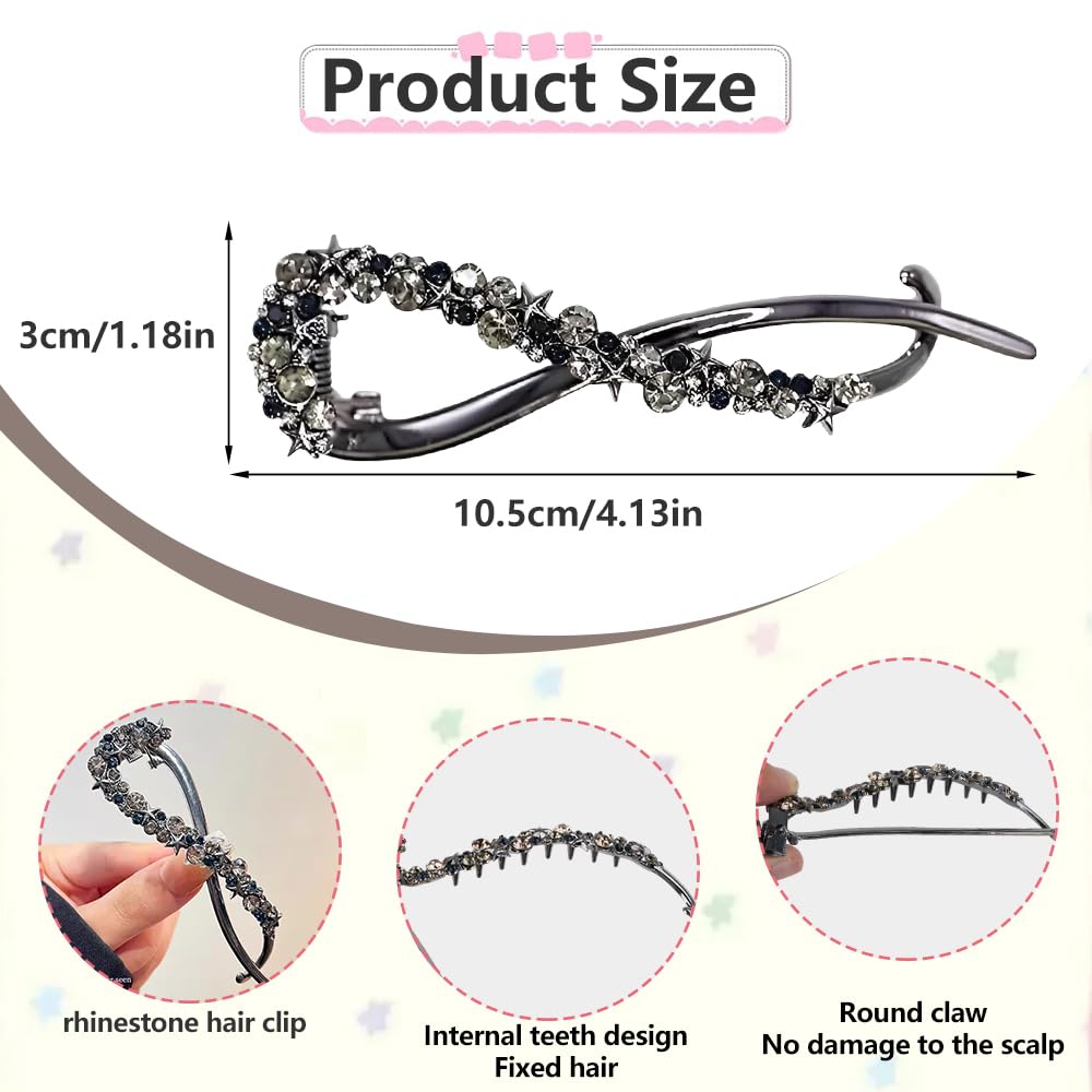1Pcs Star Rhinestone Bannana Clips for Thick Hair Fashion Banana Hair Clips for Women Elegant French Twist Hair Clip Banana Claw Clip Hair
