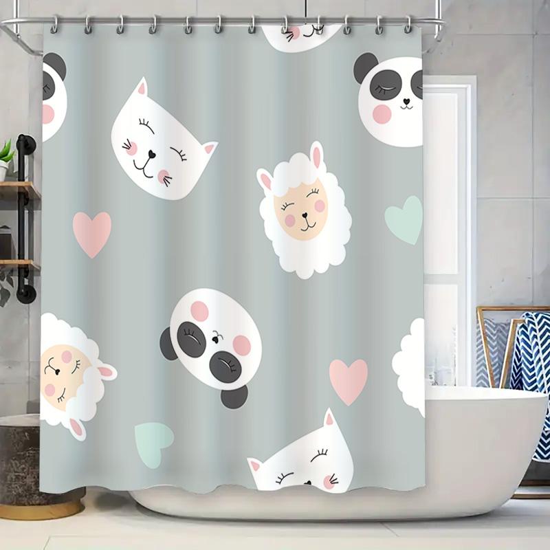 

New Arrival Decorative Shower Curtains For Bathroom With Cute Animal Print Design Light Blue Color (Size 180X245Cm) W60H190(CM)-1 Pcs