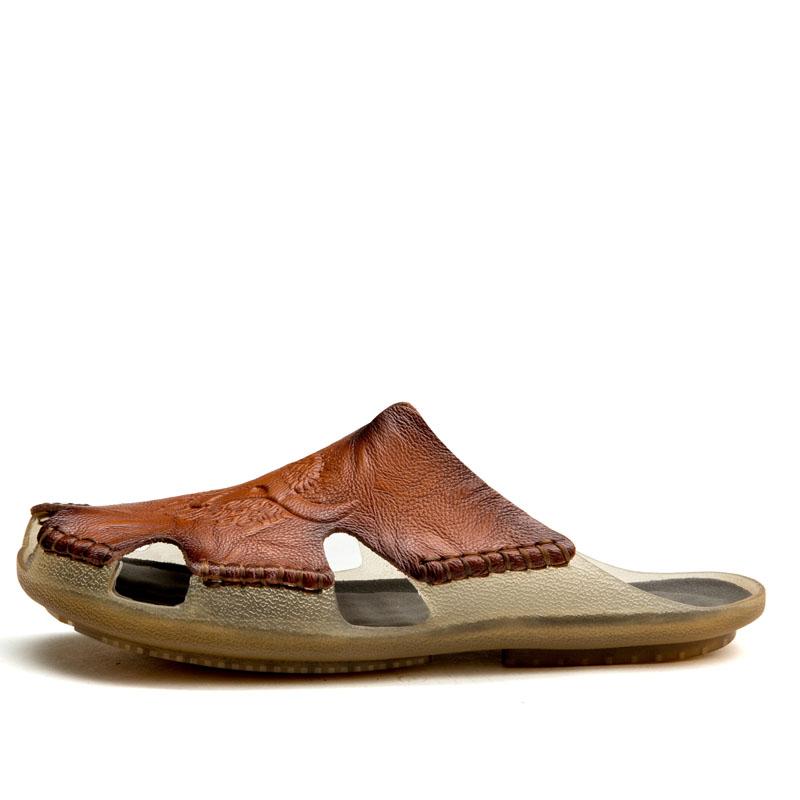 Pantofole da uomo in pelle Sandali da spiaggia antiscivolo Scarpe estive comode Pantofole da uomo Classici Infradito da uomo