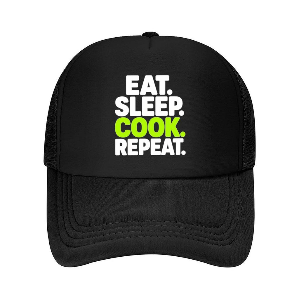 Eat Sleep Cook Repeat Neon Typograph Mesh Baseball Cap For Womens Unisex FeUnisex Beach Dad Hat Hip Hop