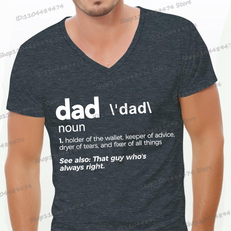 Men's T Shirt DAD Noun Printed Short Sleeved Summer Comfortable Streetwear Fashion V Neck Tees Father Birthday Gifts Male Tshirt