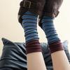 Autumn and Winter Color-blocking, Artistic and Retro Striped Mid-calf Socks for Women's Fashion, Pile Socks