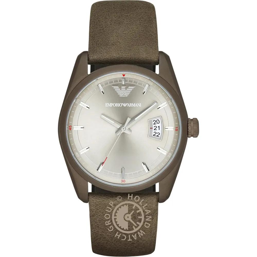 Emporio Armani Tazio Silver Brown Leather Men s Quartz Chronograph Watch AR6079 серебряный