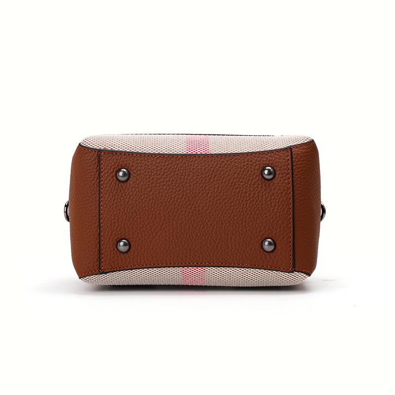 Checkered Design Women's Small Handbag Made of High-quality Canvas and Cowhide Materials