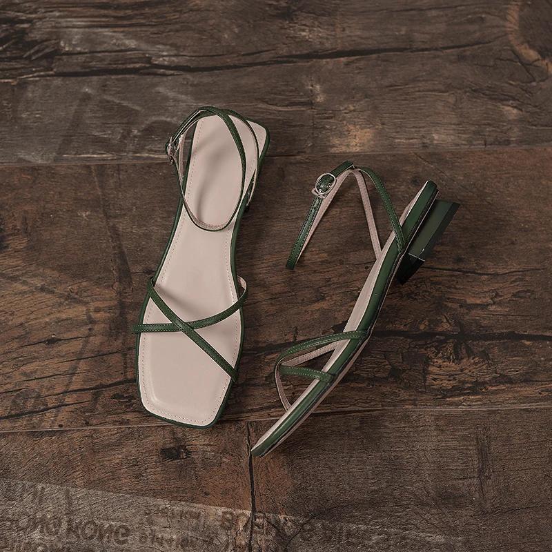 

Модные дизайнерские летние женские сандалии-гладиаторы с открытым носком и узким ремешком на низком каблуке для женщин, для отдыха на пляже 40 зелёный