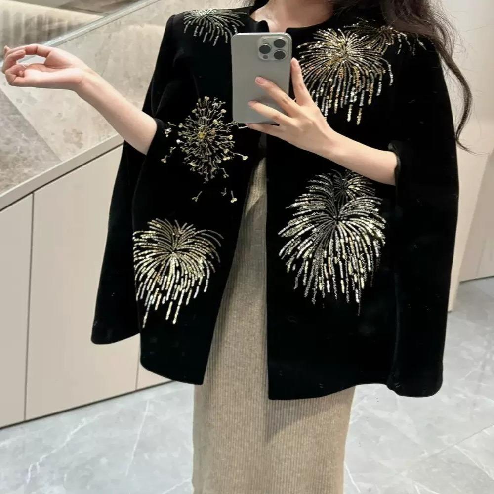 

Handmade Fireworks Shape Patch DIY Beads Fabrics Applique Ceremonial Dress B