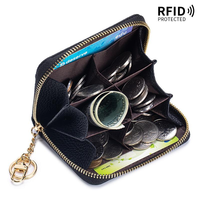 New first-layer cowhide short partition layer coin change bag genuine leather RFID Japanese multi-functional mini wallet women