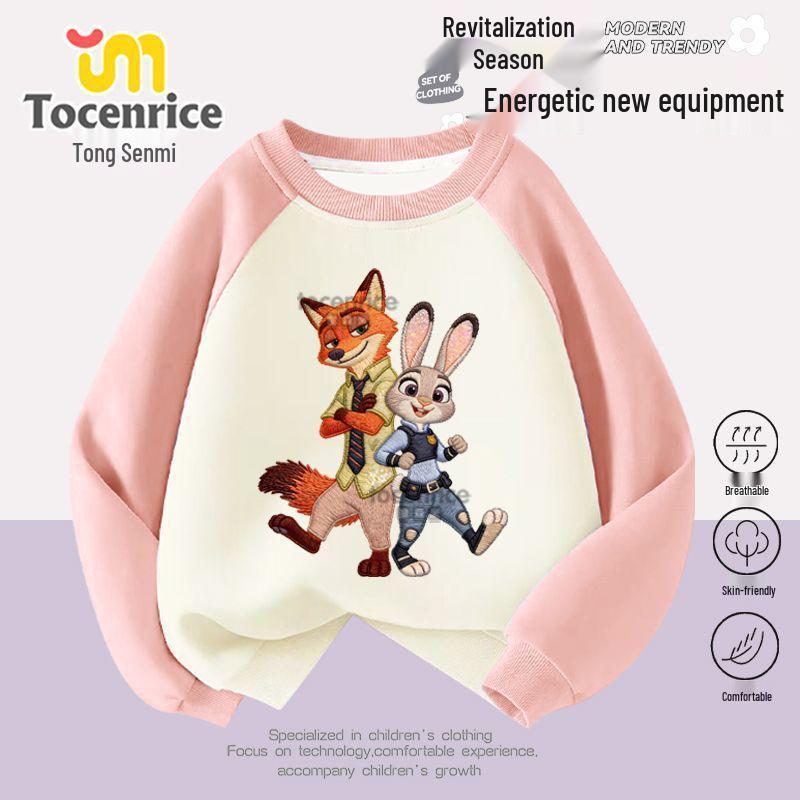 Zootopia Girls' Raglan Sleeve Sweatshirt - Trendy Autumn/Winter Loose Fit Round Neck Top for Kids