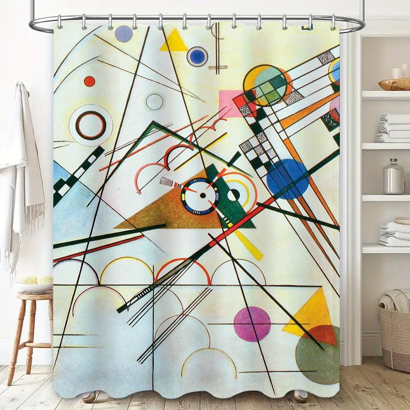 Modern Geometric Design Shower Curtain Multicolor Abstract Artistic Decor Bathroom Accessories Waterproof Fabric Print Home Deco