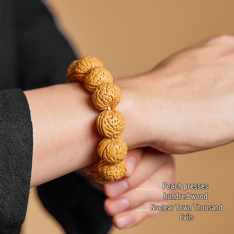 Peach Wood Buddhist Beads Bracelet - Calming and Stylish for Men & Women Natural Peach Wood Hand String (Women s)
