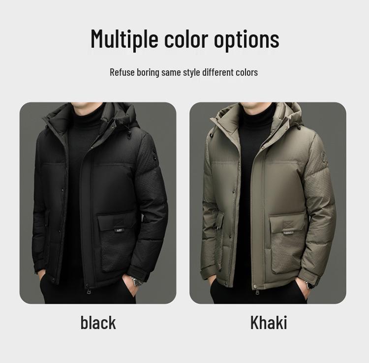 2024 Men's Korean-Style Warm Hooded Down Jacket - Solid Color, Versatile & Handsome for Winter
