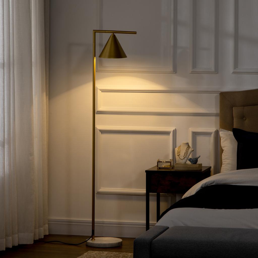 Floor Lamp for Living Room In Steel with Adjustable Conical Lampshade Marble Base 40W 35 X 26 X 153 Cm Gold