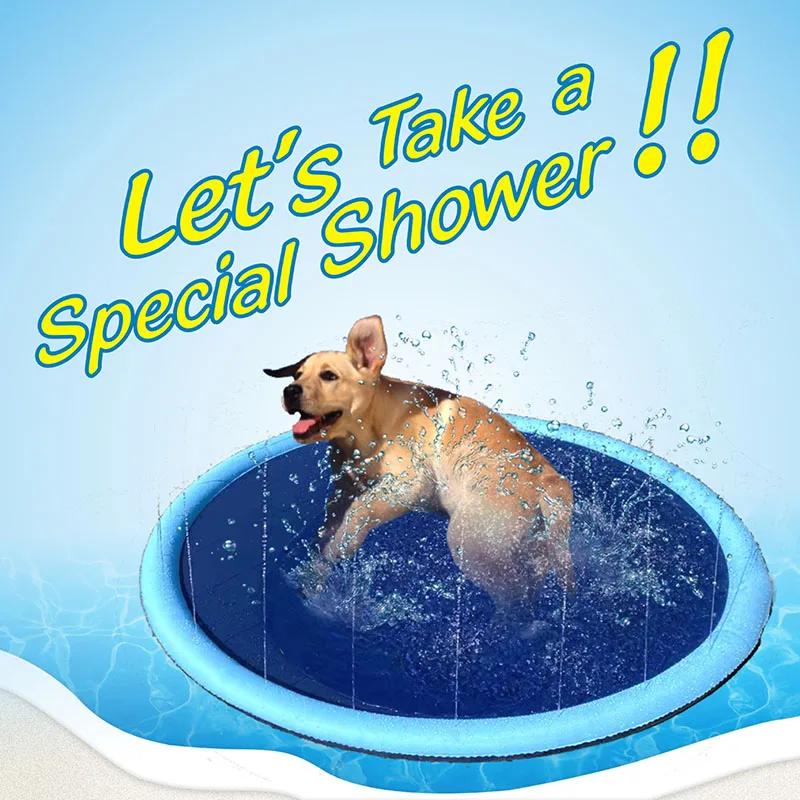 JUSTINLAU Thickened&Durable Anti-Slip Splash Pad for Large Dogs-Outdoor Summer Sprinkler Toy & Water Play Mat for Backyard Fun