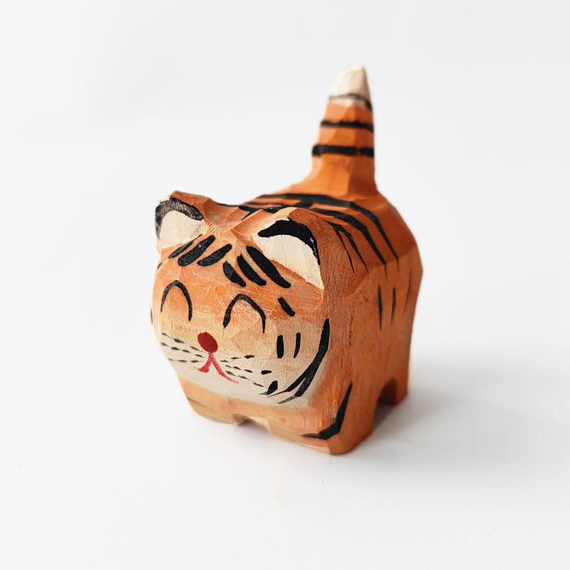 Handcrafted Solid Wood Tiger Carving: Home & Office Decor Ornament