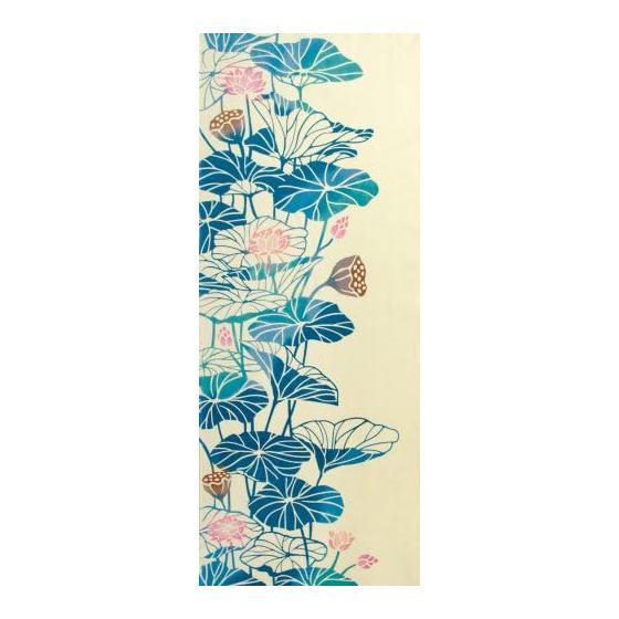 Miyamoto-Towel Kenema Tenugui Hand Towel, Dyed by Hand, Kaho Lotus Flower Design, Made in Japan, 36x90cm