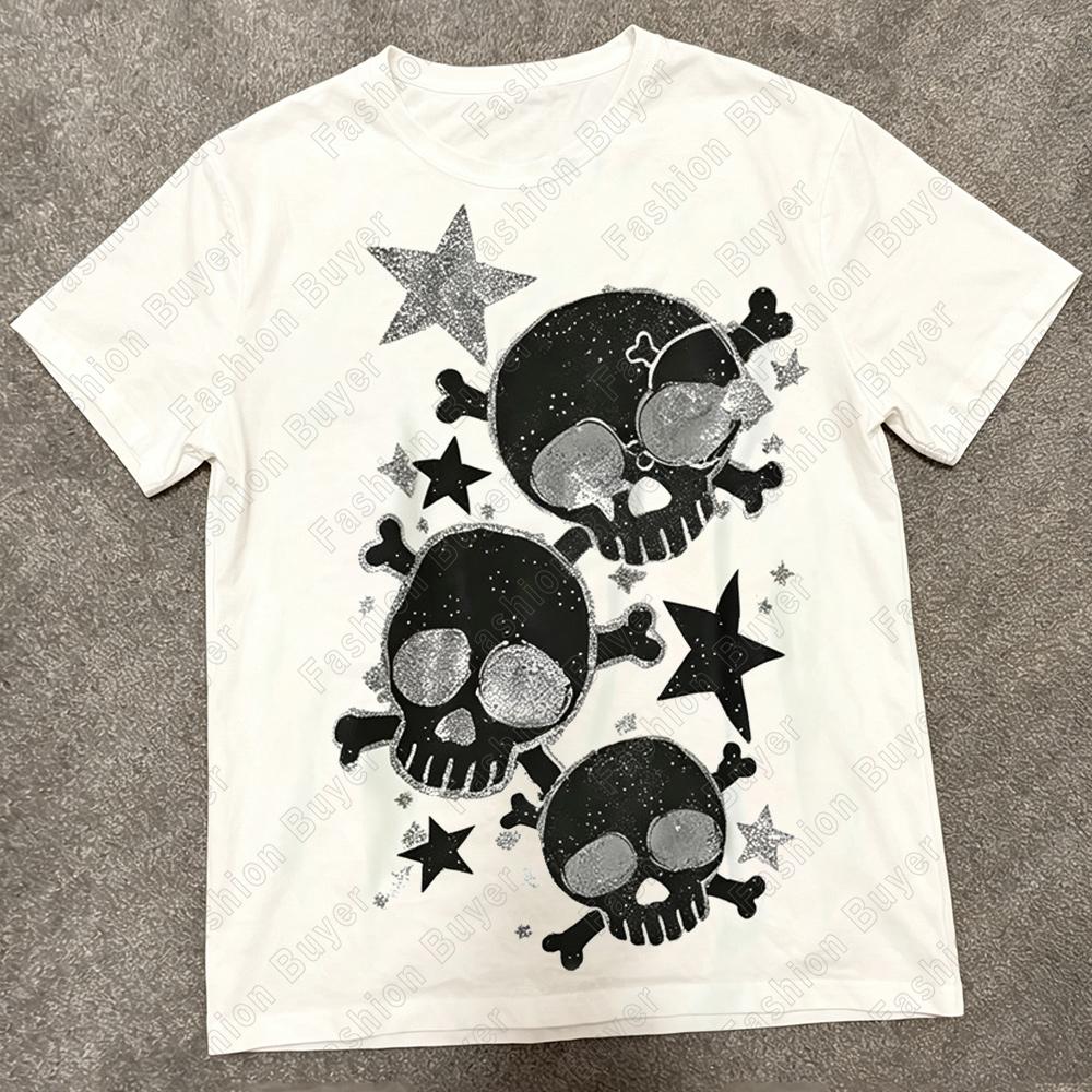 Summer Skull Star YK Style Punk S Aesthetic Harajuku Grunge Unisex Short Sleeve Street Tshirts Fashion Emo Girl Tops Cloths