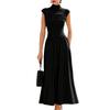 Women's Stand Collar Sleeveless Maxi Dress Loose Solid Color Casual Summer Long Dress