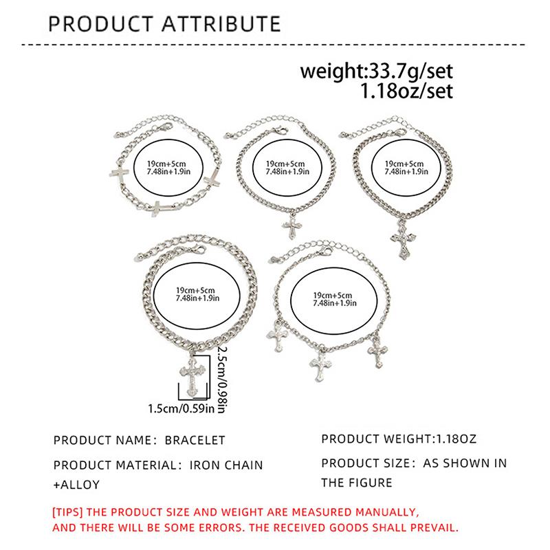 Y2K Stacking Cross Bracelet Set For Men Vintage Multilayer Charm Chain Bracelets Hip Hop Jewelry