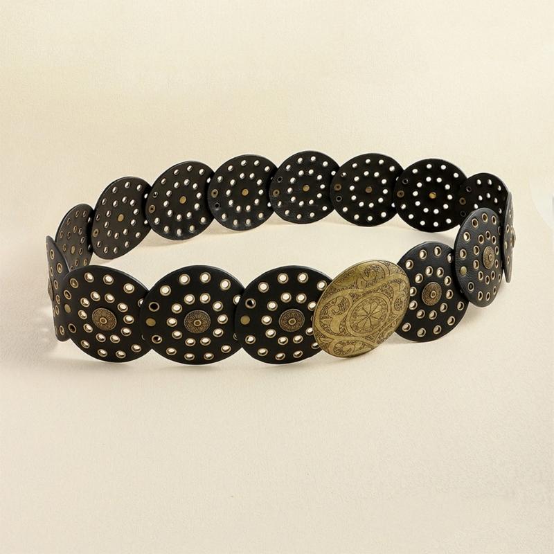 Adult Relief Round Buckle Waist Belt Adjustable Exaggerated Personality Waist Belt for Men Teenagers Coat Dress