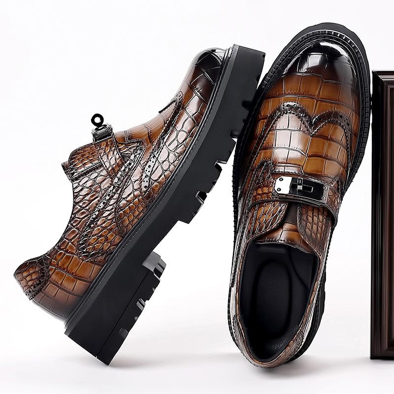 Crocodile Pattern Brogue High Quality Men's Shoes Autumn New Designer Platform Shoes Male Business Leather Dress Shoes Man