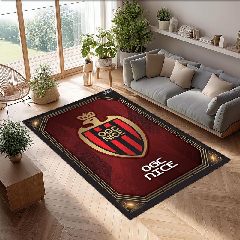 OGC Nice FC Soccer Football Pattern Soft Area Rug Non Slip Indoor Floor Carpet Sports Decor Mat for Bedroom