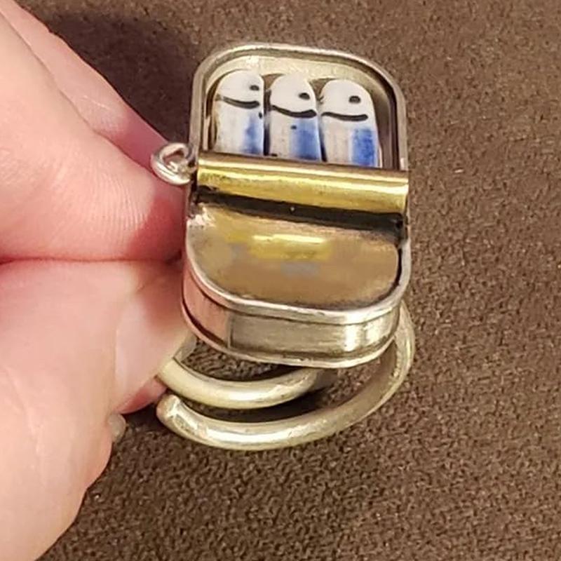 Canned Sardines Adjustable Ring/Necklace Fun Ring Alloy Of Sardines Ring Gift Quirky Ring Necklace Ornament,Tin Of Sardines