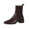 Bocanci de damă Toamnă Retro Vârf Pătrat Piele PU Șosete Femme Toc Mediu Bocanci Scurți Robustă Exterior Tricotate Elastice