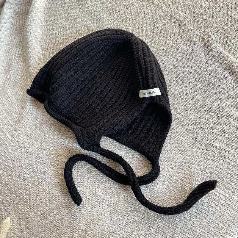 French Little Red Riding Hood Pure Wool Knitted Hat Autumn and Winter Laceable Baotou Hat Women's Versatile Wool Warm Ear Protection Hat