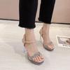 Shiny Bling Rhinestone Womens Sandals Transparent Platform Party Wedding Shoes 2024 Square Toe Buckle Strap Crystal High Heels