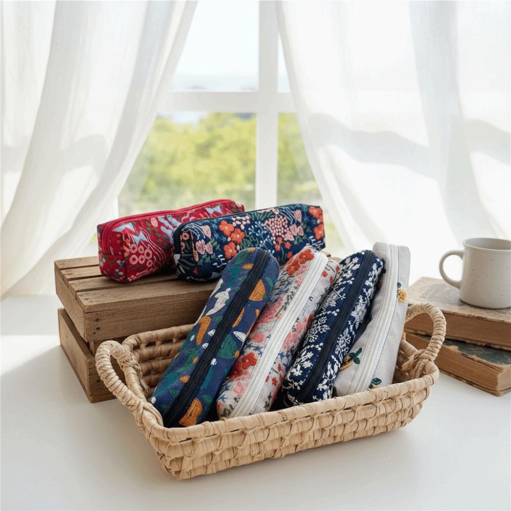 Flower Embroidered Pencil Case Print Cloth Stationery Bag Fashion Pencil Pouch  Stationery Storage