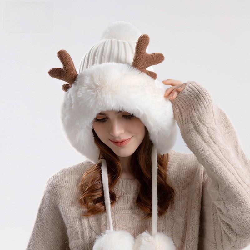 Knitted Wool Hat With Ear Warmers For Winter Women And Teens