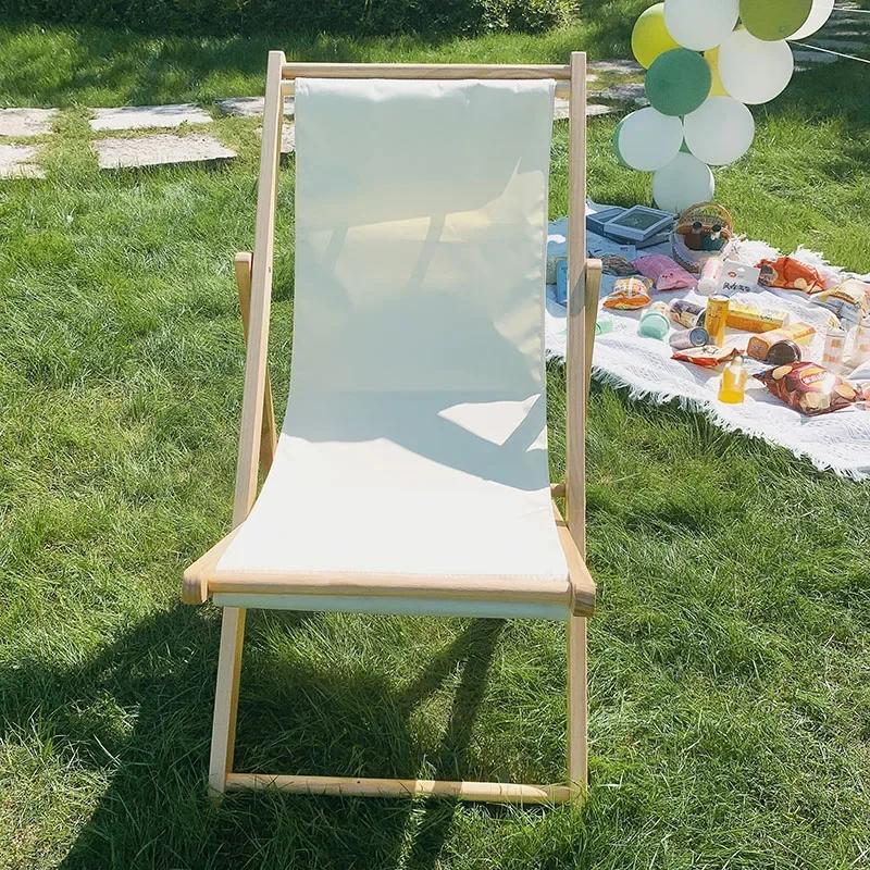 Outdoor Minimalist Beach Chair Modern Luxury Design Wooden Foldable Lounge Oxford Cloth Portable Comfortable Leisure Furniture