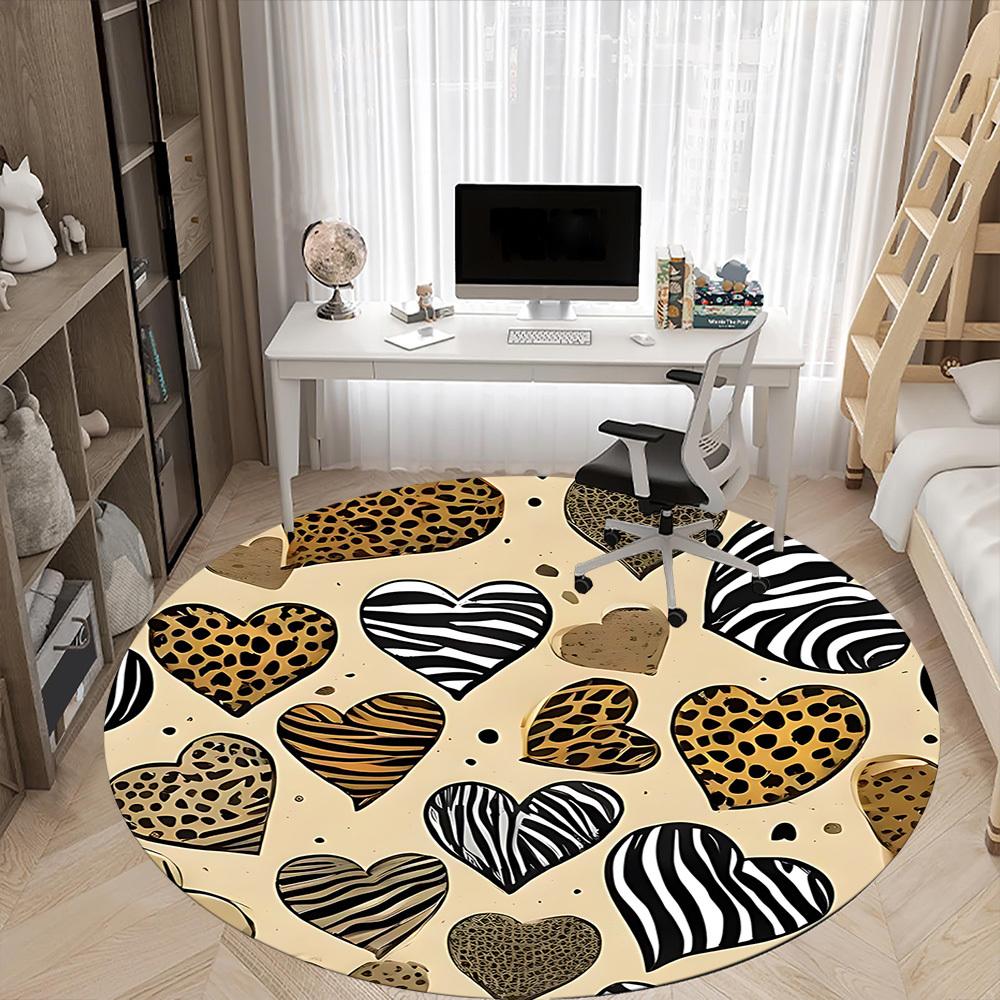 1pc Leopard Zebra Office Round Area Rug, Mat Suitable ForOffice, Under Office Chairs Bedroom Living Room Home Decor, Room Deco