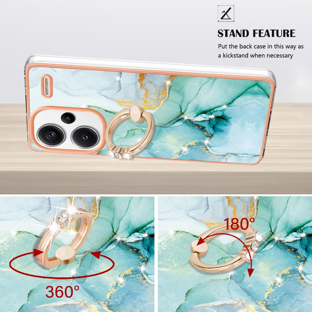 For Xiaomi Redmi Note 13 Pro+ 5G Case with Ring Kickstand Marble Pattern Electroplating TPU Back Cover