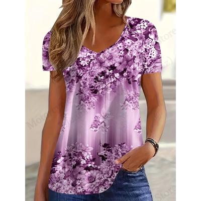 2026 Nuova T-shirt da Donna Design Floreale Floreale Stampa 3D T-shirt Donna Moda Casual Scollo a V Manica Corta Top Casual Maglietta Donna