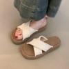 Keep your own version~ Retro vacation style woven cross-strap thick-bottomed cool slippers women's gentle bohemian slippers