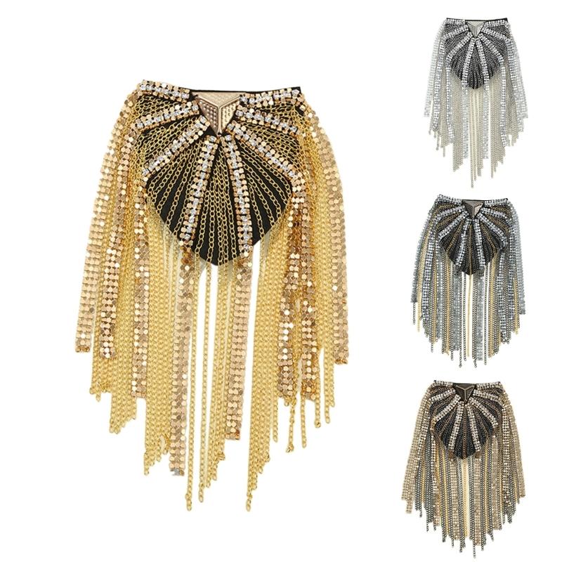 Metal Fringed Epaulettes Cloth Stickers Decoration for Women's Gift Gold /Silver Ultra-flashing Brooch Badge