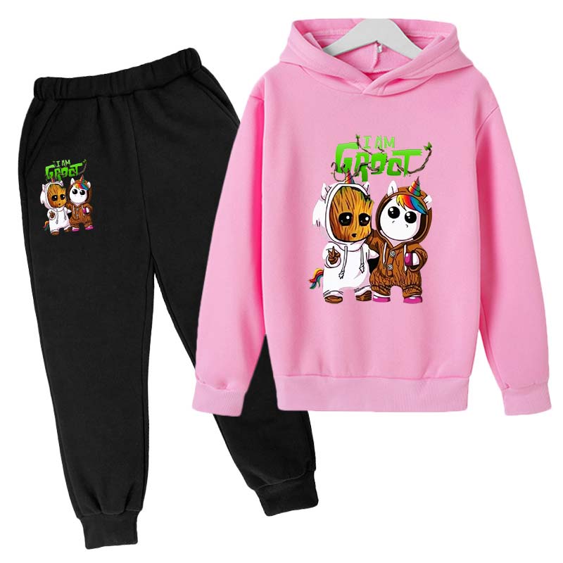 Marvel Kids Clothes Cartoon Groot Hooded Pant Set Kids Hoodies for Boys Girls Cosplay Anime Pullover Sweatshirt Children Clothes