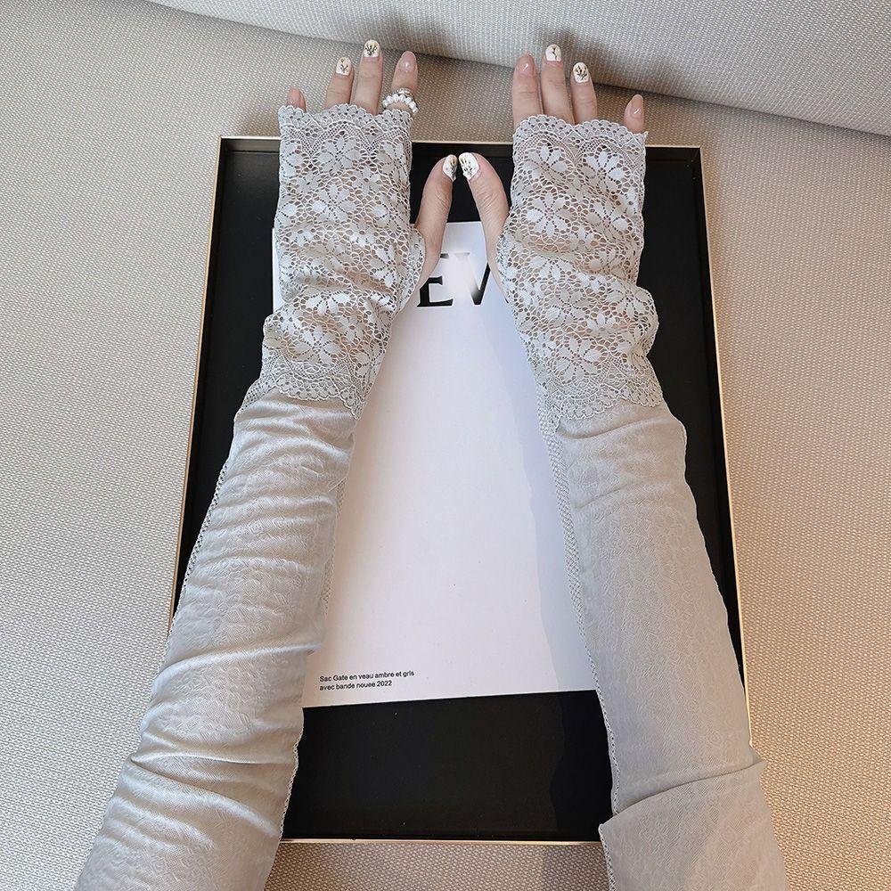 Anti-UV Sunscreen Sleeve UV Insulation Cycling Gloves Cute Lace Ice Silk Sleeves  Driving