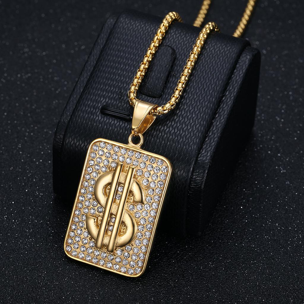 2026 Jewelry Fashion Trend Inlaid Zircon Men's Exquisite Gift Jewelry Necklace USD Pendant Necklace