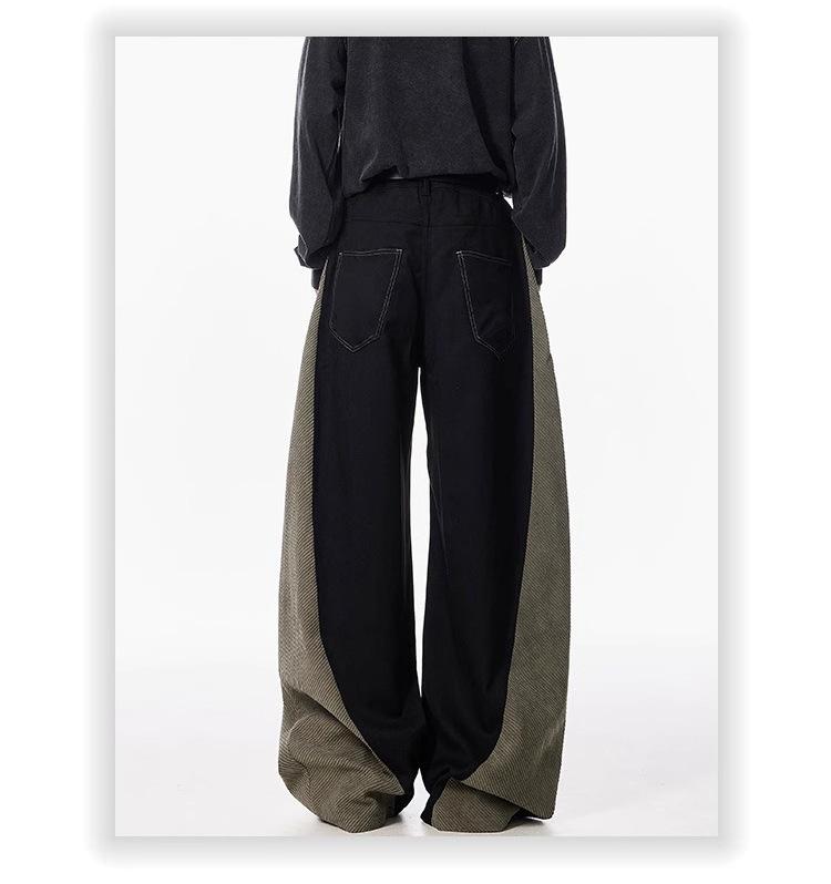 American wide-leg casual pants men's autumn and winter new contrasting color splicing design sense youth loose scimitar pants