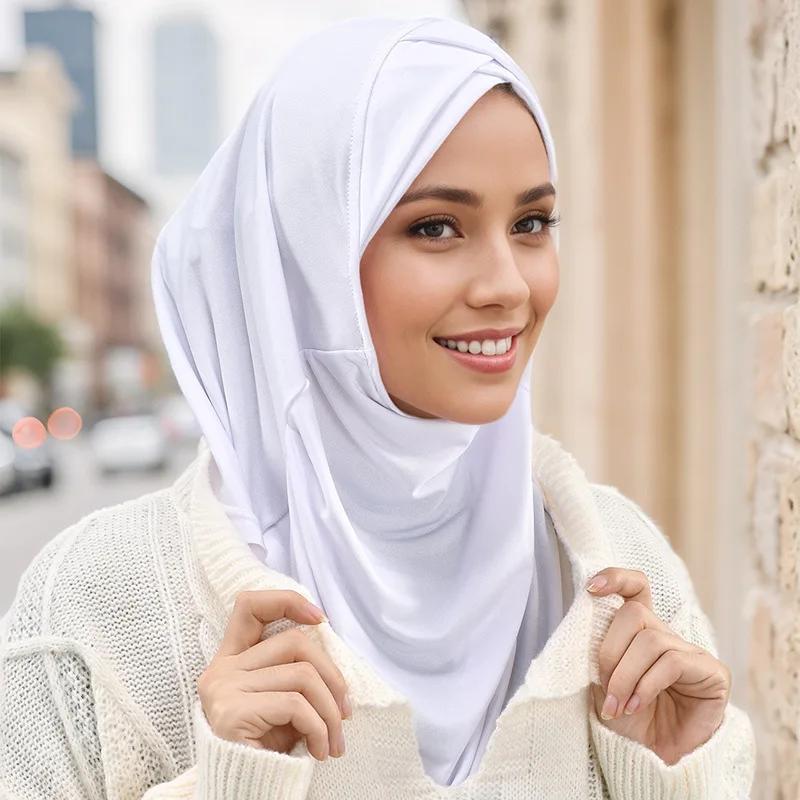 New Jersey Muslim Hijab Underscarf Inner Cap Solid Women Wrap Neck Cover Headscarf Turban Headband Sport Hijab Islamic Headwear