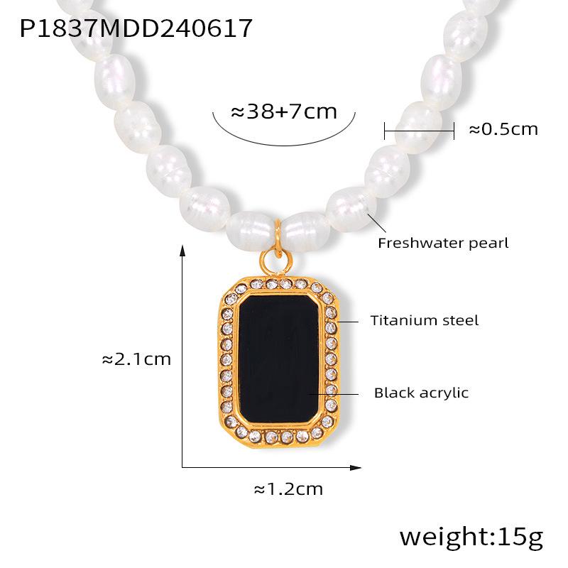 Retro Korean Zircon & Freshwater Pearl Gold-Plated Necklace