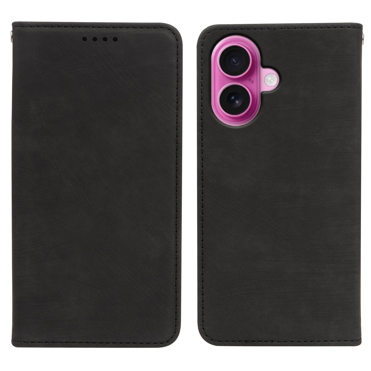 

Для iPhone 16 Plus Чехол Сильный Магнитный Кожаный Кошелек Чехол для Телефона с Полосатой Текстурой Black