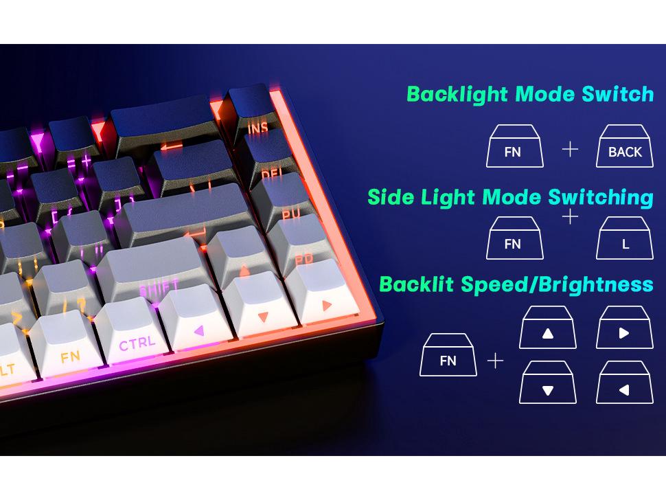 Custom Blue Switch Mechanical Keyboard - 68-Key Wired Office & Gaming with Side-Printed Keys