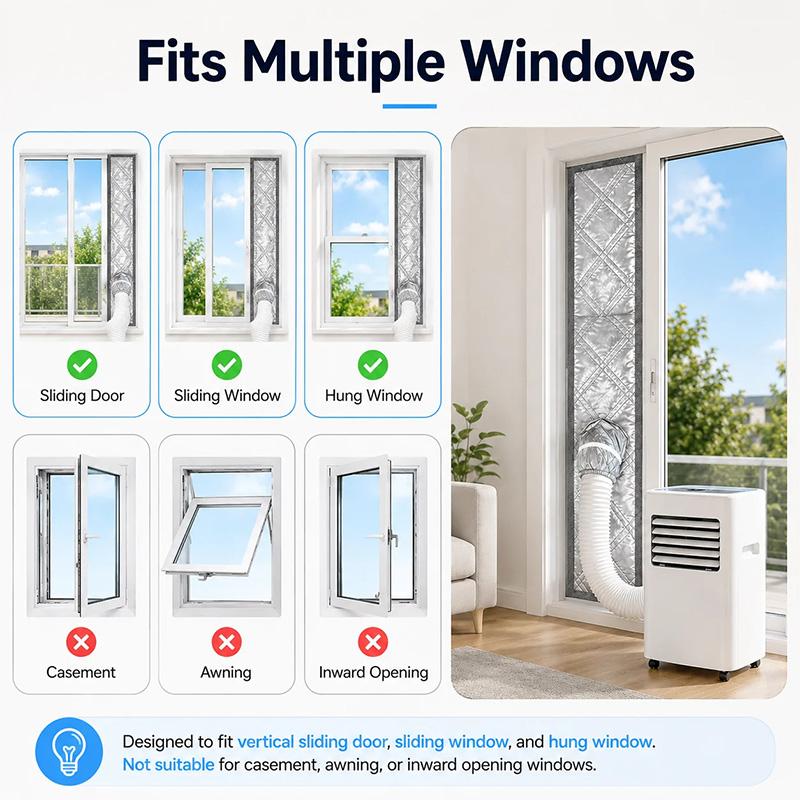 Thickened Portable Ac Window Seal Kit Aluminum Foil Cotton Oxford Cloth Exhaust Hose Vent Cover Waterproof Heat Insulation