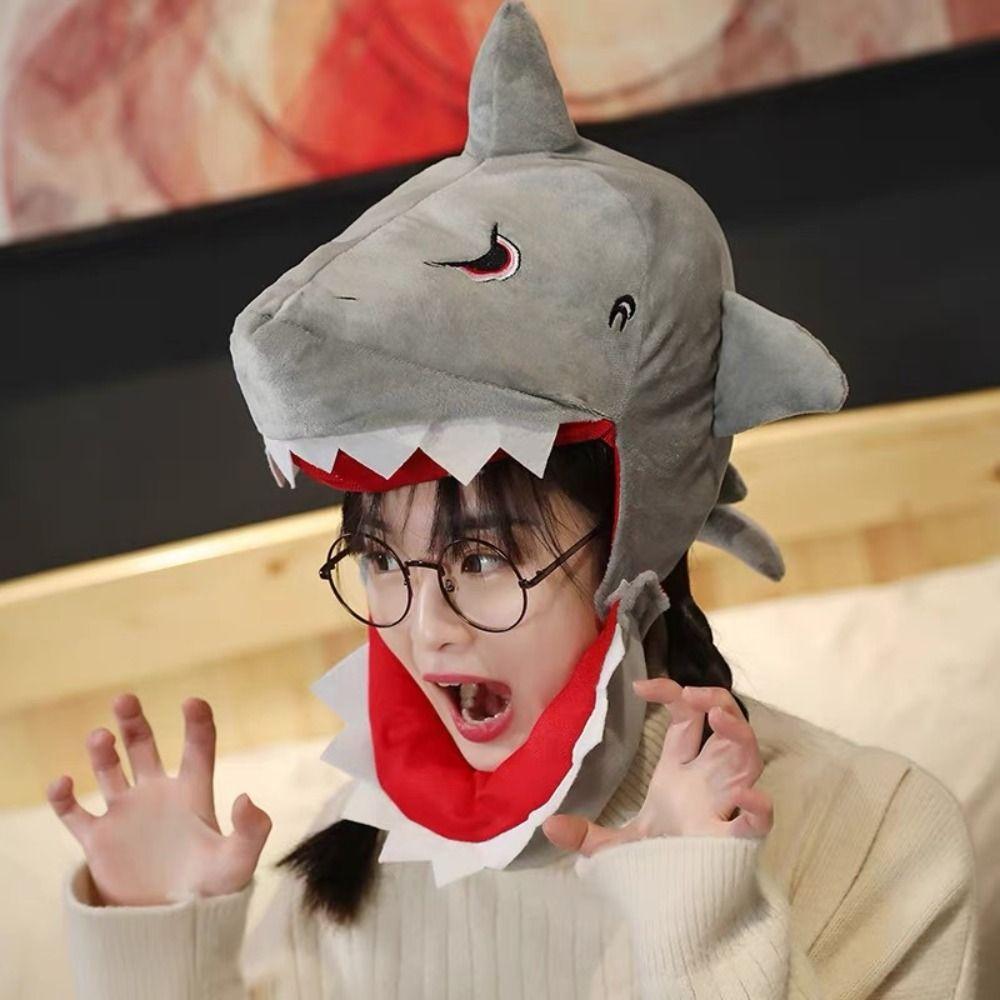 Adult Plush Dinosaur Hat PP Cotton Doll Plush Shark Hat Creative Headgear Dinosaur  Kids Gift